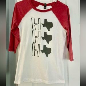 Red and White Raglan Tee with Texas Print